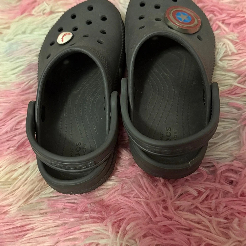 CROCS Gray Clogs with Superhero Charm